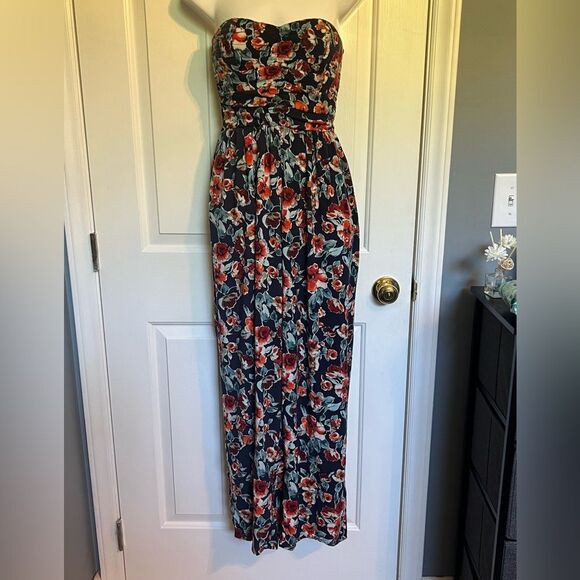 Boho Navy Smocked Jumpsuit by Band of Gypsies Sz Medium Juniors - Picture 1 of 11